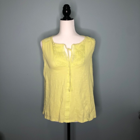 Rafaella Women Top Sz L Pale Lime Yellow Shirt Lace Sleeveless - Picture 8 of 8